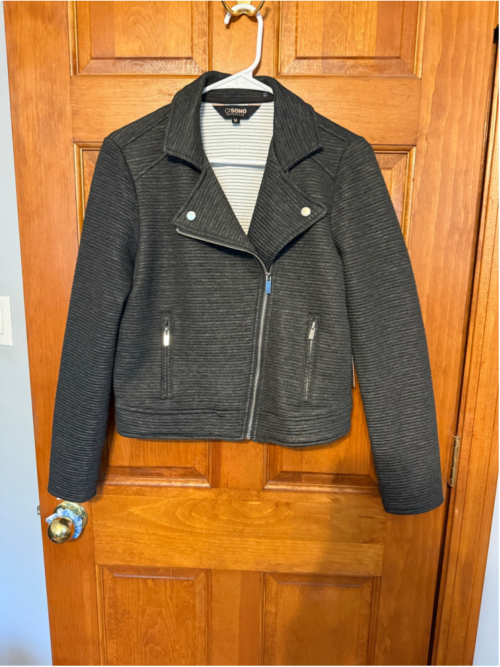 Women's Ci Sono Black Moto Jacket, Size M, Ribbed Knit